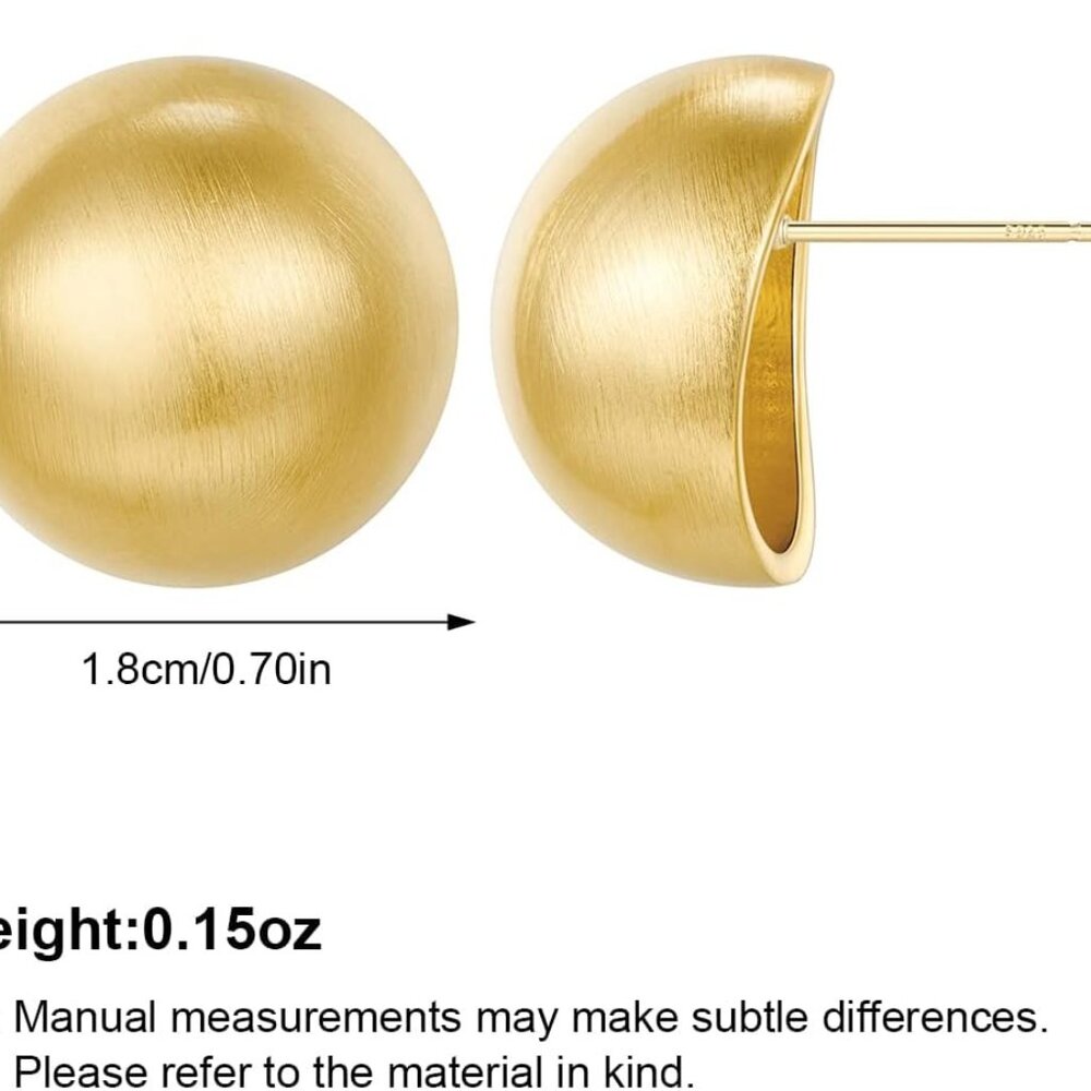 Stud Earrings for Women Half-ball Mattle Gold Sliver Studs Gold Brushed Button E - Picture 4 of 7
